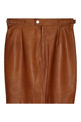 Saia direita em couro de cordeiro - Camel