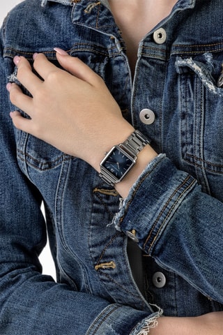 Stalen Quartz Horloge - Zilverkleurig en blauw - Victoria Walls