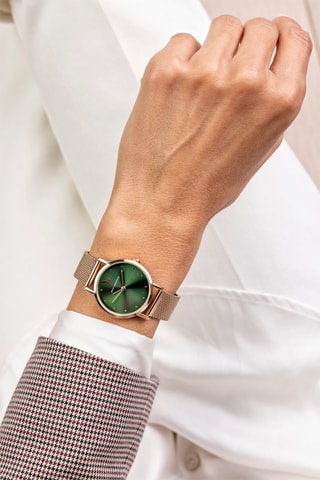 Stalen Quartz Horloge - Roségoudkleurig en Groen - Emily Westwood 