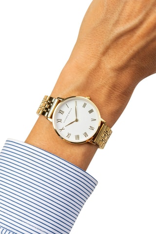 Stalen Quartz Horloge - Goudkleurig en Wit - Victoria Walls