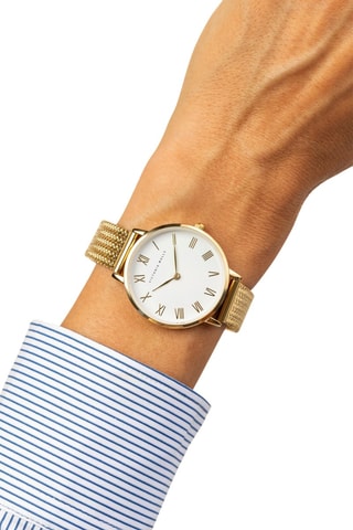 Stalen Quartz Horloge - Goudkleurig en Wit - Victoria Walls