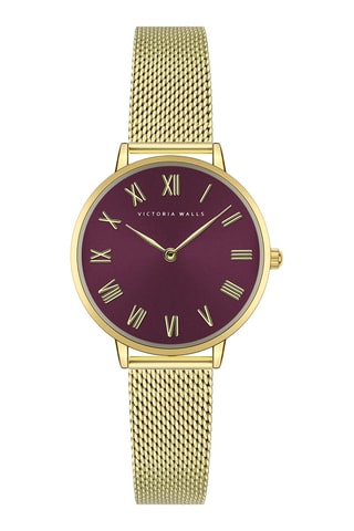 Stalen Quartz Horloge - Goudkleurig en Bordeauxrood - Victoria Walls