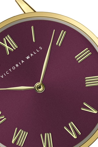 Stalen Quartz Horloge - Goudkleurig en Bordeauxrood - Victoria Walls