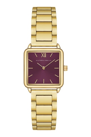 Stalen Quartz Horloge - Goudkleurig en Bordeauxrood - Victoria Walls