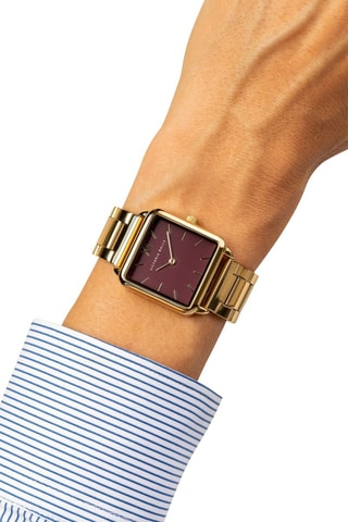 Stalen Quartz Horloge - Goudkleurig en Bordeauxrood - Victoria Walls