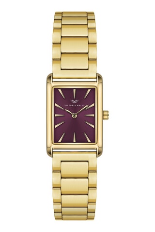 Stalen Quartz Horloge - Goudkleurig en Bordeauxrood - Victoria Walls