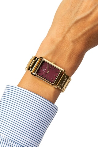 Stalen Quartz Horloge - Goudkleurig en Bordeauxrood - Victoria Walls