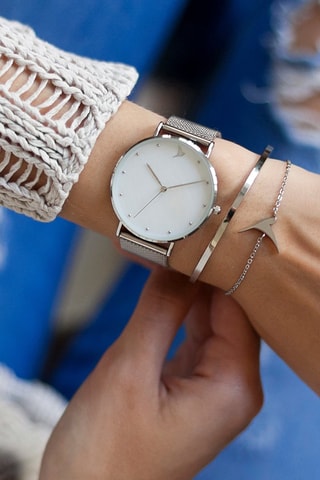 Stalen en Parelmoeren Quartz Horloge   Zilverkleurig - Emily Westwood