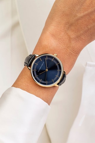 Leren Quartz Horloge - Zwart en Goudkleurig - Victoria Walls