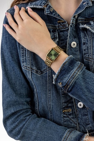 Stalen Quartz Horloge Goudkleurig en Groen   - Victoria Walls