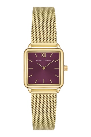 Stalen Quartz Horloge - Goudkleurig en Bordeauxrood