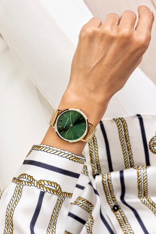 Stalen Quartz Horloge - Goudkleurig en Groen - Emily Westwood