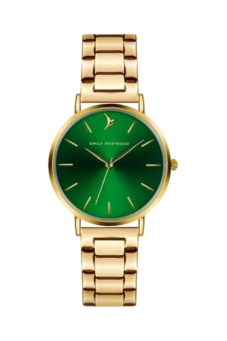 Stalen Quartz Horloge - Goudkleurig en Groen - Emily Westwood