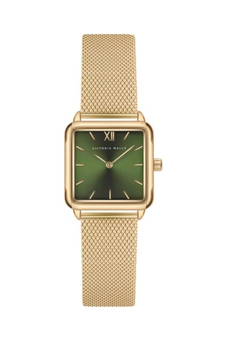 Stalen Quartz Horloge Goudkleurig en Groen   - Victoria Walls