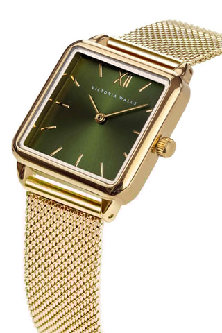 Stalen Quartz Horloge Goudkleurig en Groen   - Victoria Walls