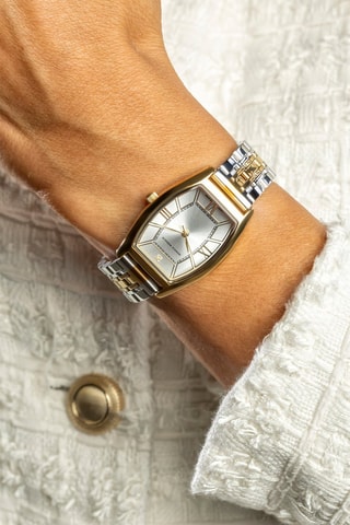 Stalen Quartz Horloge met Diamant - Goudkleurig en Zilverkleurig