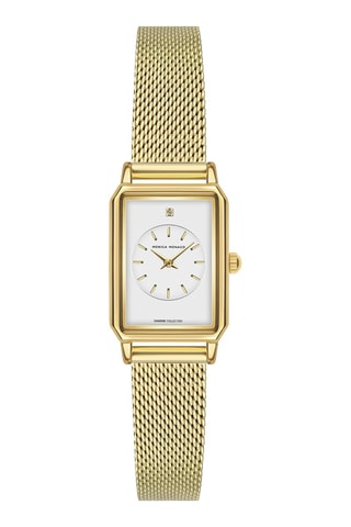 Stalen Quartz Horloge met Diamant - Goudkleurig en Wit