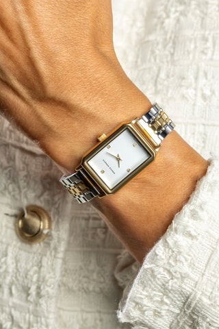 Stalen Quartz Horloge met Diamant - Goudkleurig en Zilverkleurig