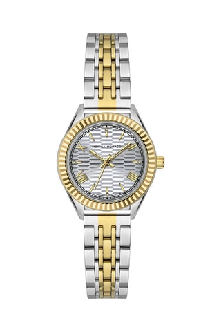 Stalen Quartz Horloge met Diamanten - Zilverkleurig en Goudkleurig - Monica Monaco