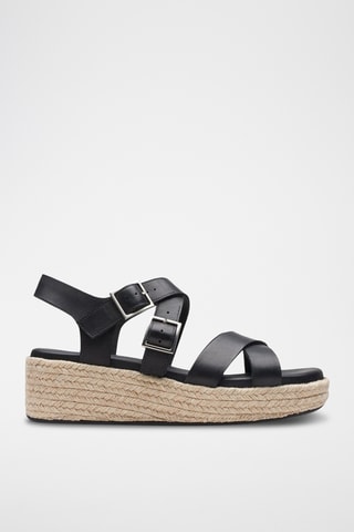 Sandalias de piel de cuña Kimmei Buckle - Negro