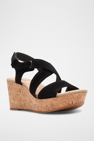 Sandalias de nobuk de cuña Rose Way - Negro