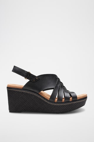 Sandalias de piel de cuña Elleri - Negro
