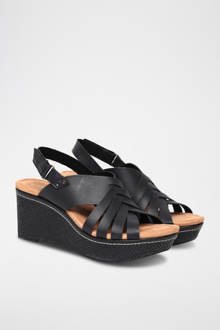 Sandalias de piel de cuña Elleri - Negro