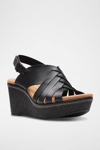 Sandalias de piel de cuña Elleri - Negro