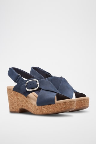 Sandalias de nobuk de tacón Giselle - Azul marino