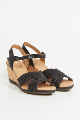 Sandalias de piel de cuña Helio - Negro
