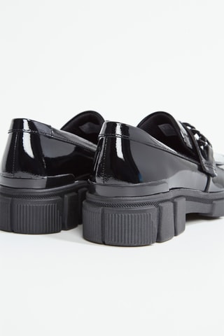 Mocasines de piel de charol con plataforma - Negro