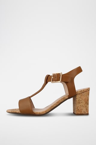 Sandalias de piel de tacón Smart - Marrón