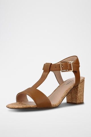 Sandalias de piel de tacón Smart - Marrón