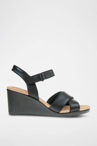Sandalias de piel de cuña Tulip Gem - Negro