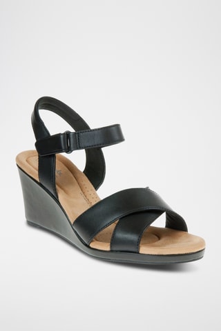 Sandalias de piel de cuña Tulip Gem - Negro