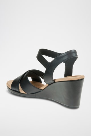 Sandalias de piel de cuña Tulip Gem - Negro