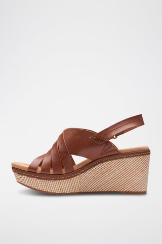 Sandalias de piel de cuña Elleri - Camel