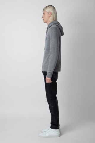 Sweat à capuche en mérinos - Gris foncé chiné