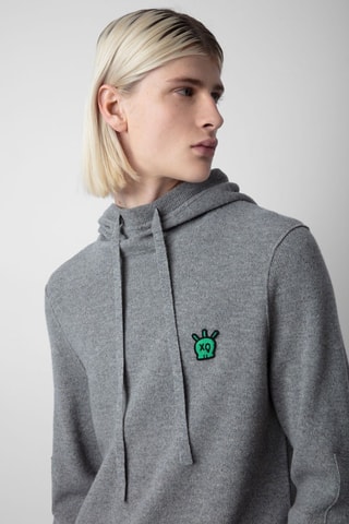 Sweat à capuche en mérinos - Gris foncé chiné