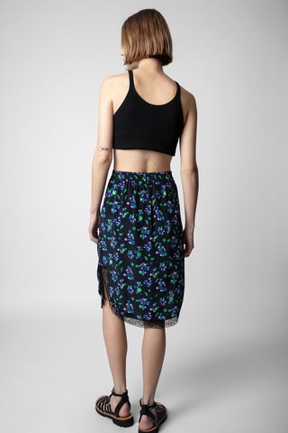 Jupe droite en soie - Noir et turquoise