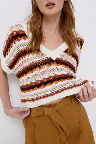 Top - Blanc et rouge brique