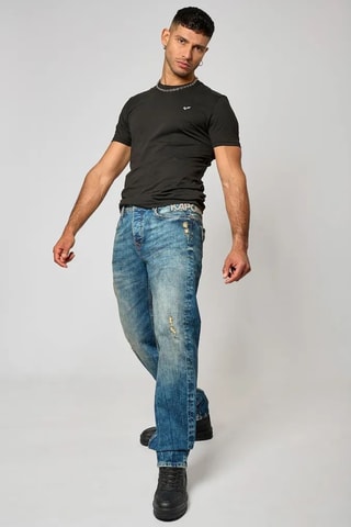 Jean droit délavé Toby  - Bleu