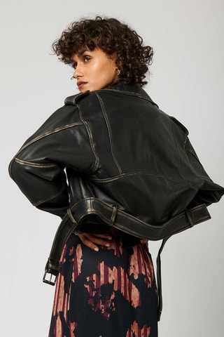 Veste en cuir d'agneau Sorry - Noir