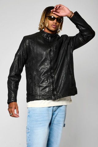 Veste en cuir d'agneau Ben  - Noir