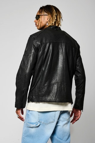 Veste en cuir d'agneau Ben  - Noir