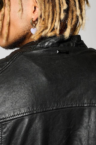 Veste en cuir d'agneau Ben  - Noir