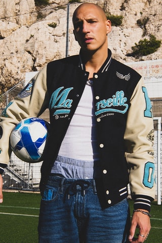 Blouson regular en cuir x MDLR - Bleu marine