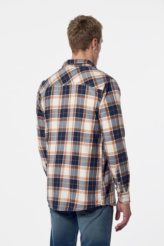 Chemise en coton biologique Tapis Bleu marine et camel