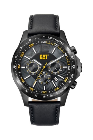 Orologio al quarzo in pelle - Tachimetro e cronografo - Nero