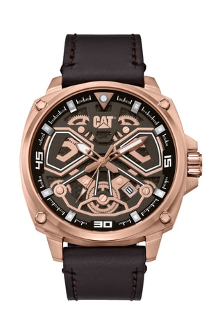 Orologio al quarzo in pelle - Marrone e dorato rosa
